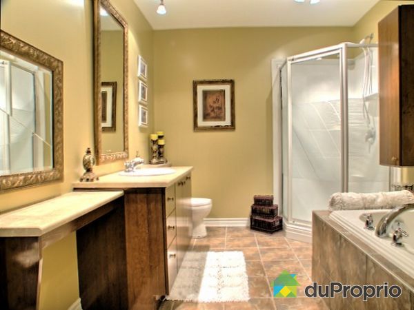 Salle de bain - Salle de bain avec armoire suppl&eacute;mentaire pour vos produits. Bain podium et douche s&eacute;par&eacute;e.