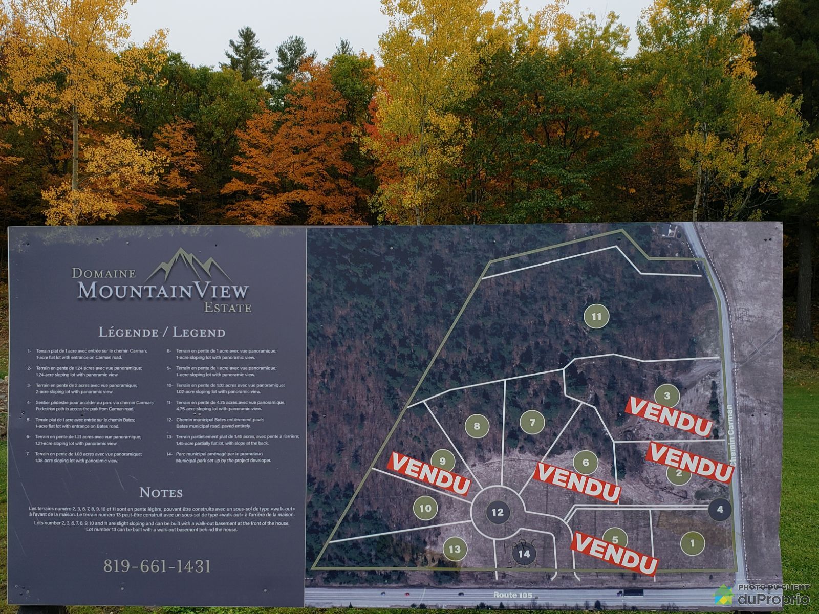 Coin Chemin Carman et Route 105, Chelsea for sale DuProprio