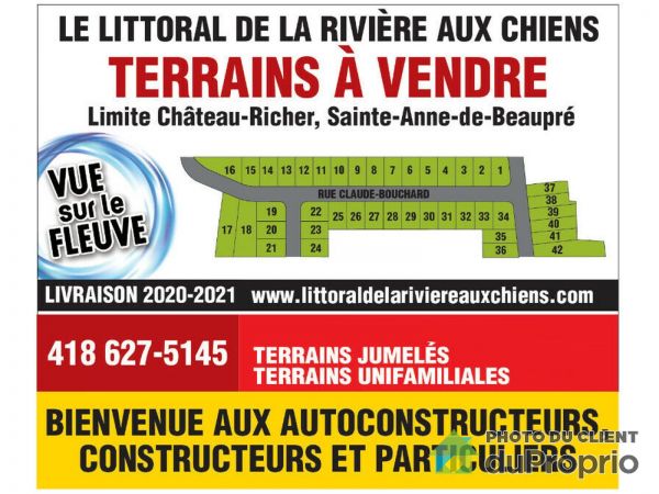 rue Claude-Bouchard - Le Littoral de la Rivière aux Chiens, Ste-Anne-de-Beaupré à vendre