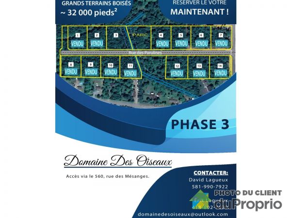 rue des Parulines - Développement domiciliaire Domaine des oiseaux, St-Lambert-De-Lauzon à vendre